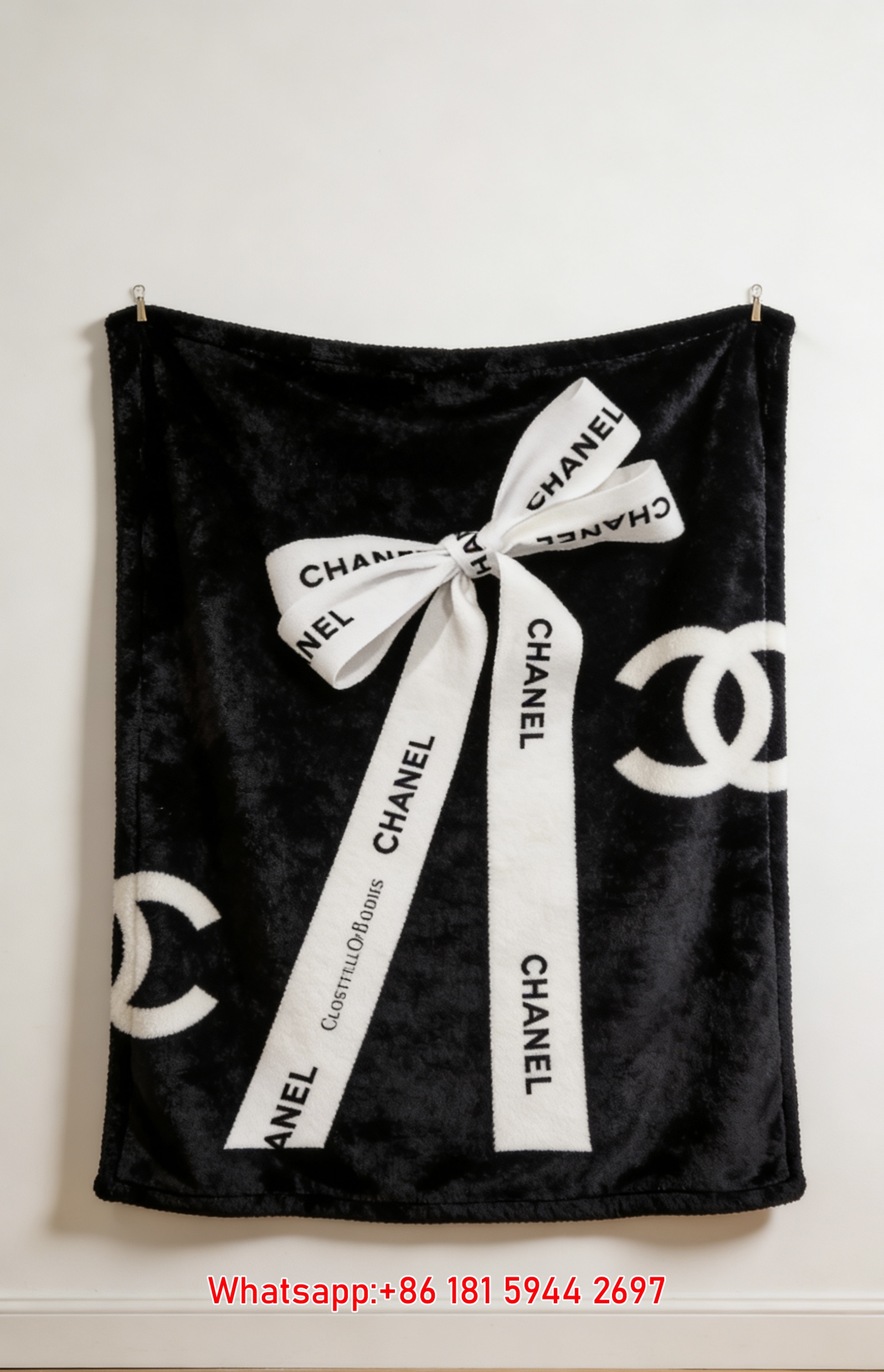 Chanel Style White Bow Flannel Throw Blanket IMG_7182